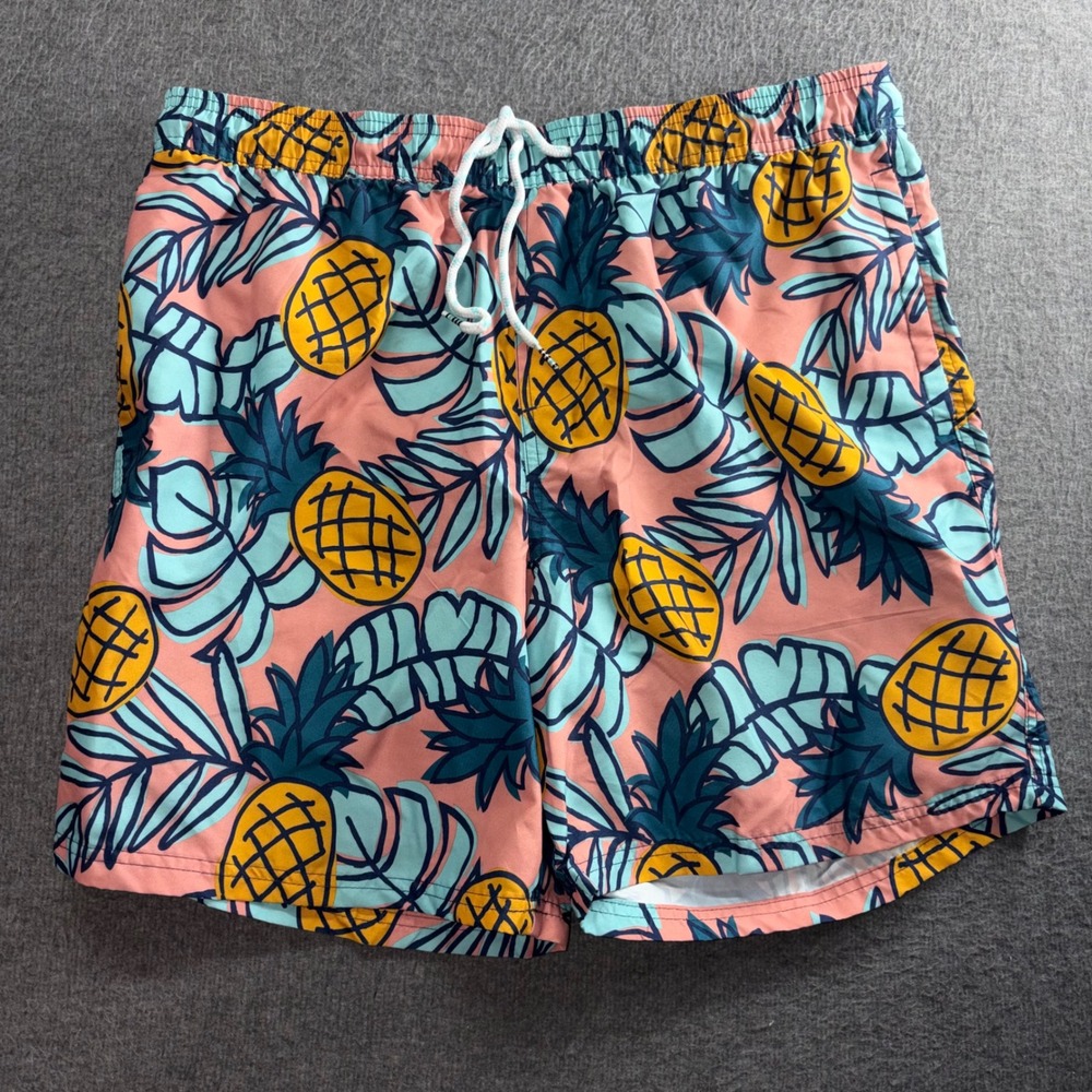 Original Use Mens Pineapple Tropical Swim Trunks Pink Blue Size L NWT